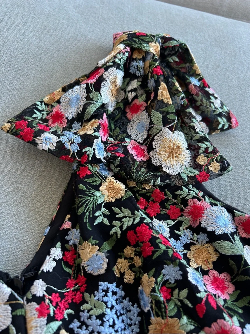 Eliza J Embroidered Floral Fit & Flare Dress Pockets Black 6P